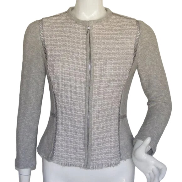 REBECCA TAYLOR Jacket, 6, Bulky Tweed Knit, Color Panels, Crochet seams, Gray - Picture 1 of 11